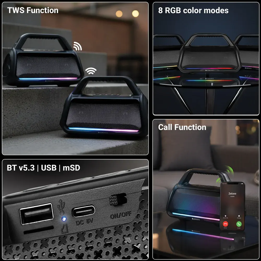 Zebronics Bluetooth Speaker RGB 16w County 10 view 7